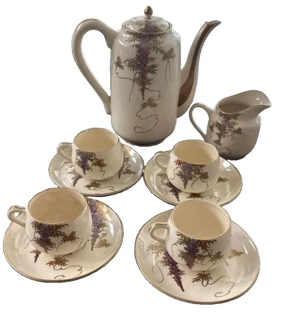 Koshida Teapot Cup Saucer Wisteria Gold Vintage Japanese